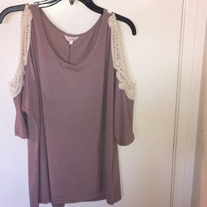 Beige pinkish blouse showing shoulders